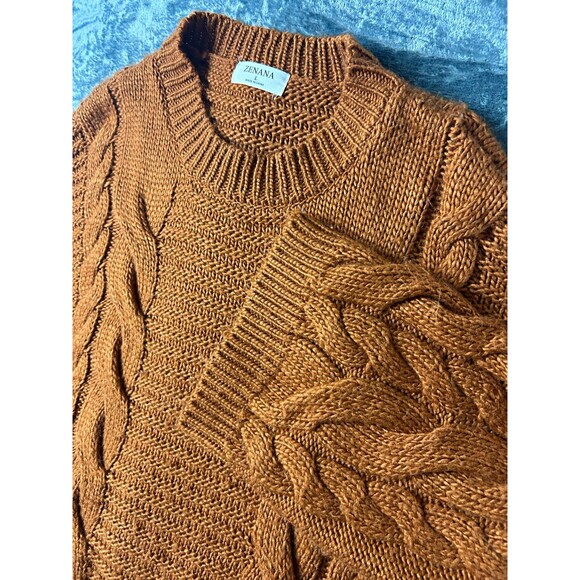 Zenana Sweaters - Zenana Sweater Womens Large Rust Brown Cable Knit Chunky Crewneck Pullover